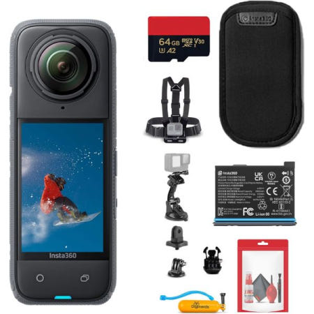 [해외]Insta360 X4 방수 8K 360 액션 카메라, 48MP 센서, 5.7K 비디오, 콘텐츠 제작자를 위한 AI 편집, 여행, 야외 + 50-in-1 액세서리 키트 64G