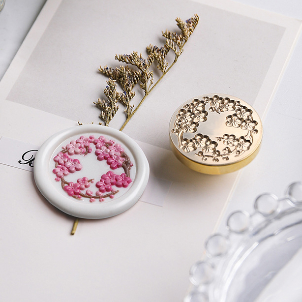 실링왁스 인장 헤드 스탬프 도장 플라워 테마 벚꽃 화관