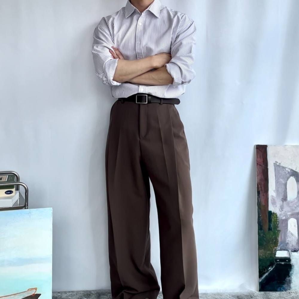 남자 사계절 베이직 기본 스트라이프 옥스포드 면 셔츠 남방 - 상세 이미지 2