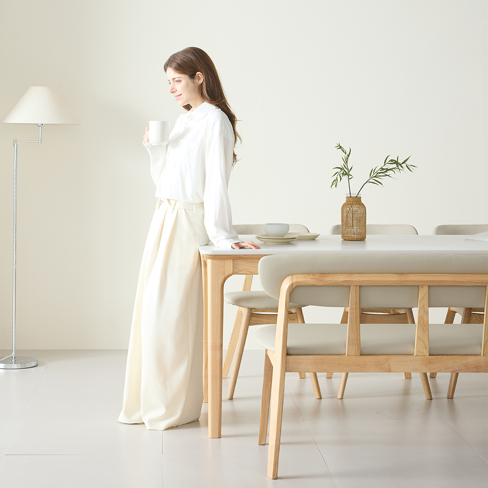 아르코 포세린 양면 세라믹 50R 애쉬 원목 4인용 식탁 테이블 1600