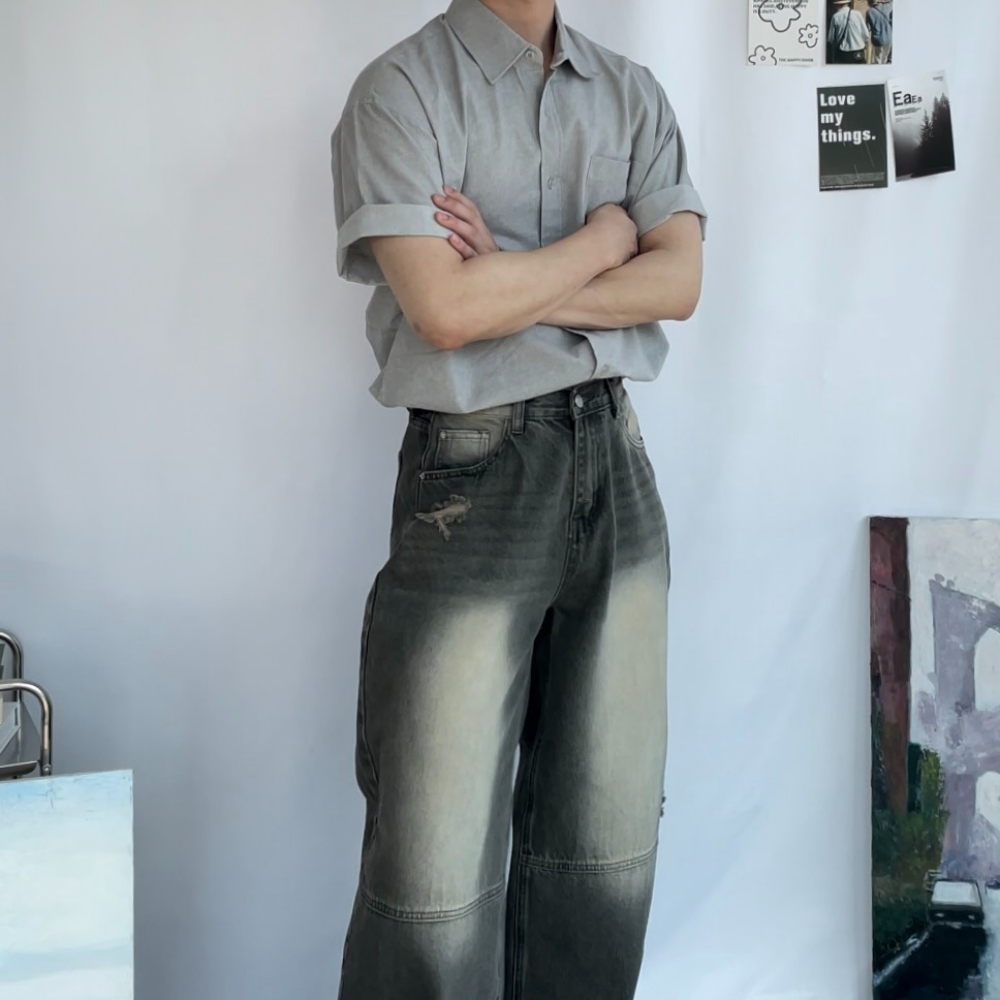 남자피그먼트셔츠 워싱코튼 오버핏 셔츠남방 이미지 8