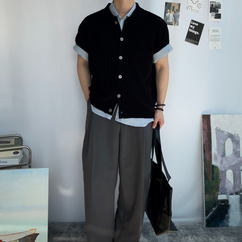 남자여름옷 루즈핏 카라 반팔가디건 - 상세 이미지 2
