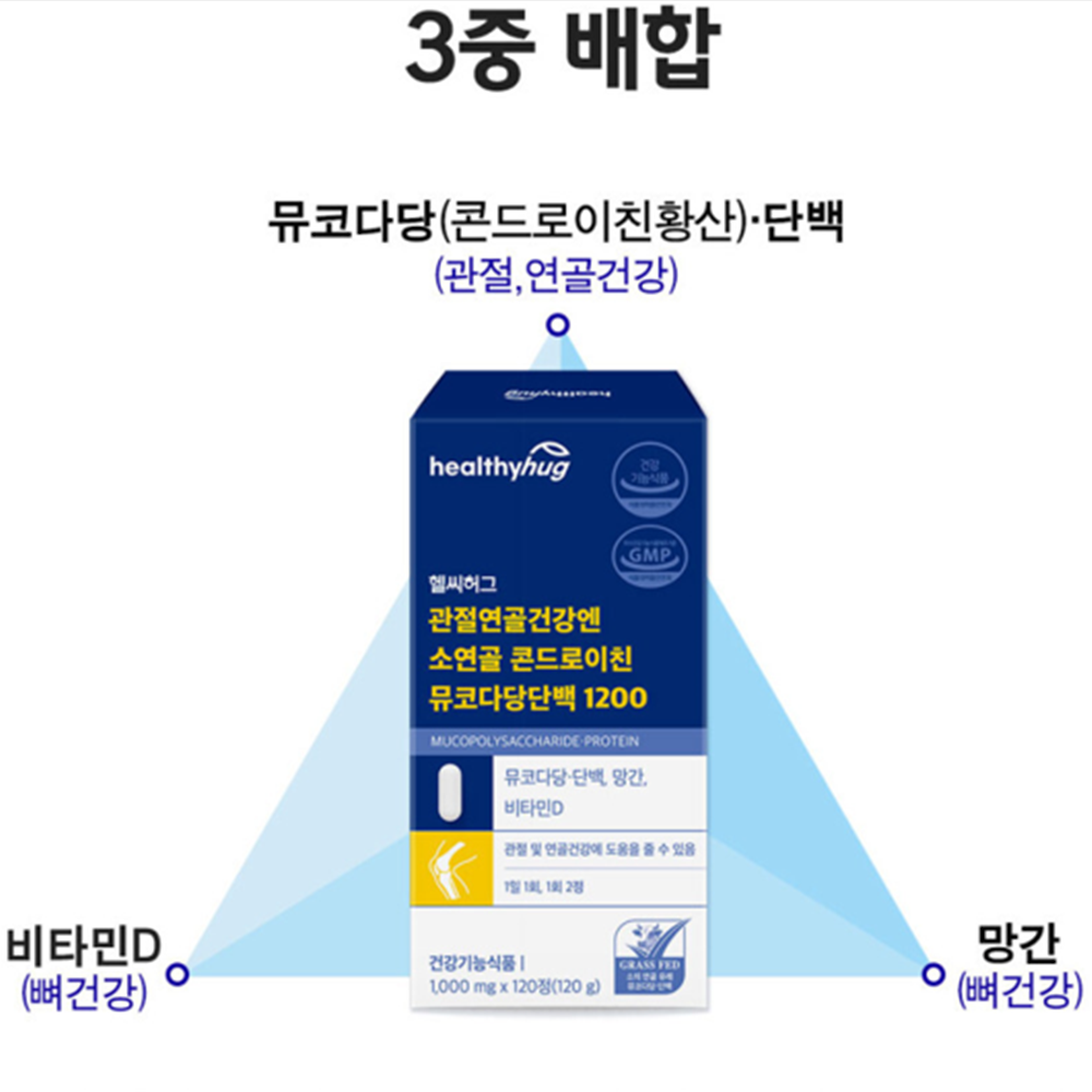 헬씨허그 소연골 뮤코다당단백 콘드로이친 1200 120정 1박스 2개월 관절 연골 뼈 건강 - 상세 이미지 3