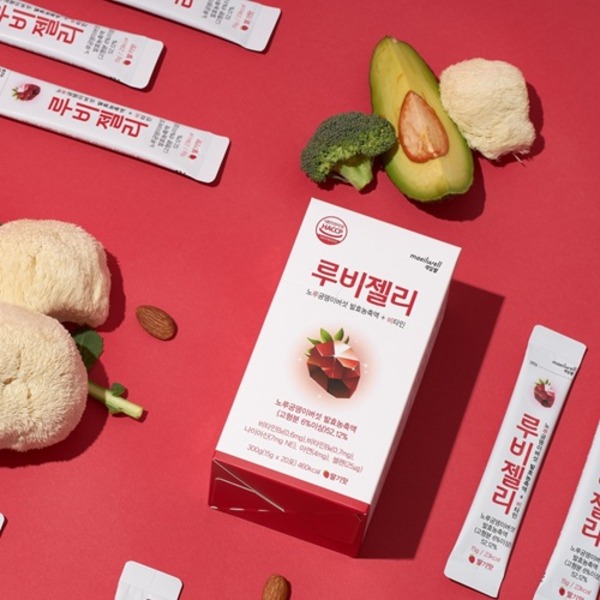 건강한 간식 매일웰 루비젤리 노루궁뎅이버섯&비타민의 만남 딸기맛 젤리 딸기, 15g, 20개 - 상품 이미지