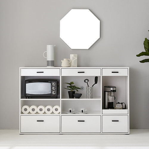 주방 수납장 모노화이트 3단 와이드 렌지대 밥솥 전자레인지 수납장 다용도 낮은장 팬트리 선반 정리장