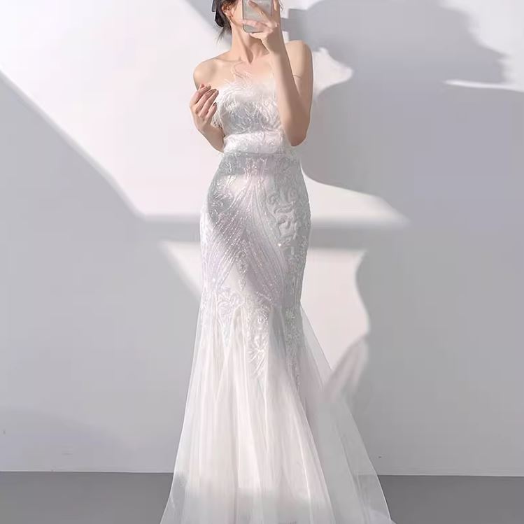 슬림 머메이드 웨딩드레스 2부 이브닝 연회 행사 파티 셀프웨딩드레스 - 상품 이미지