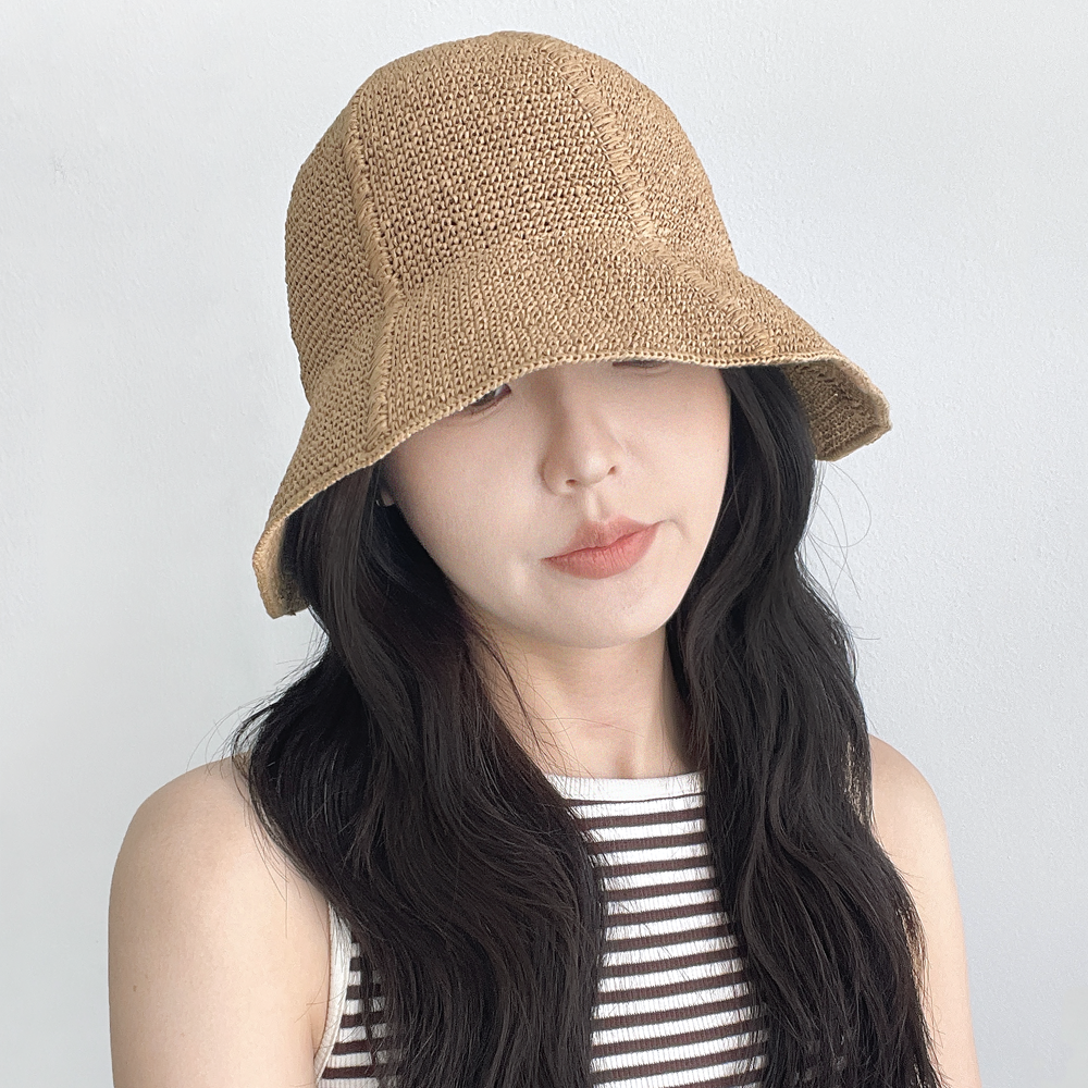 프리미엄 지사 버킷햇 챙넓은 햇빛차단 여성 여름 휴양지 밀짚모자 - 상세 이미지 3
