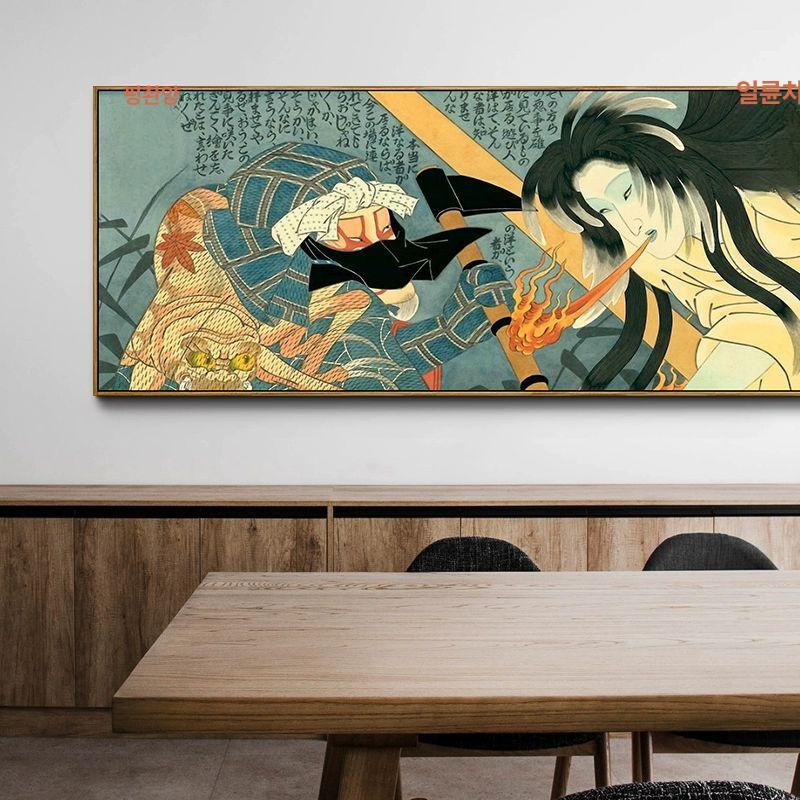 일본식 사무라이 벽화 장식 그림 인테리어 벽 디자인 액자 캔버스 전통 일본화 - 상세 이미지 5