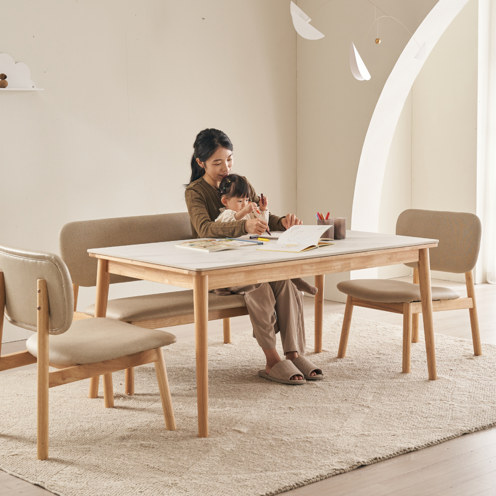 장인가구 칸토르모노 세라믹 원목 낮은 식탁 세트 6인 1600 의자3 벤치 SE0등급