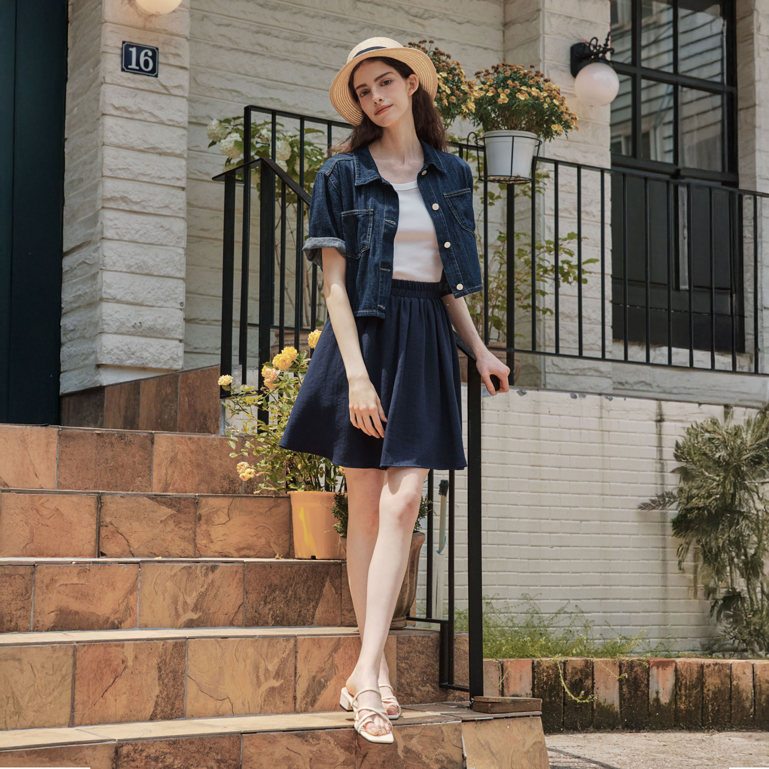 [제로스트릿] 린넨 밴딩 숏 팬츠 스커트 LINEN BAND SHORT PANTS SKIRT / NAVY - 상세 이미지 3