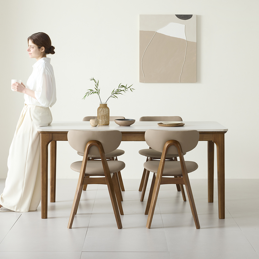 아르코 포세린 양면 세라믹 50R 애쉬 원목 4인용 식탁 테이블 1600