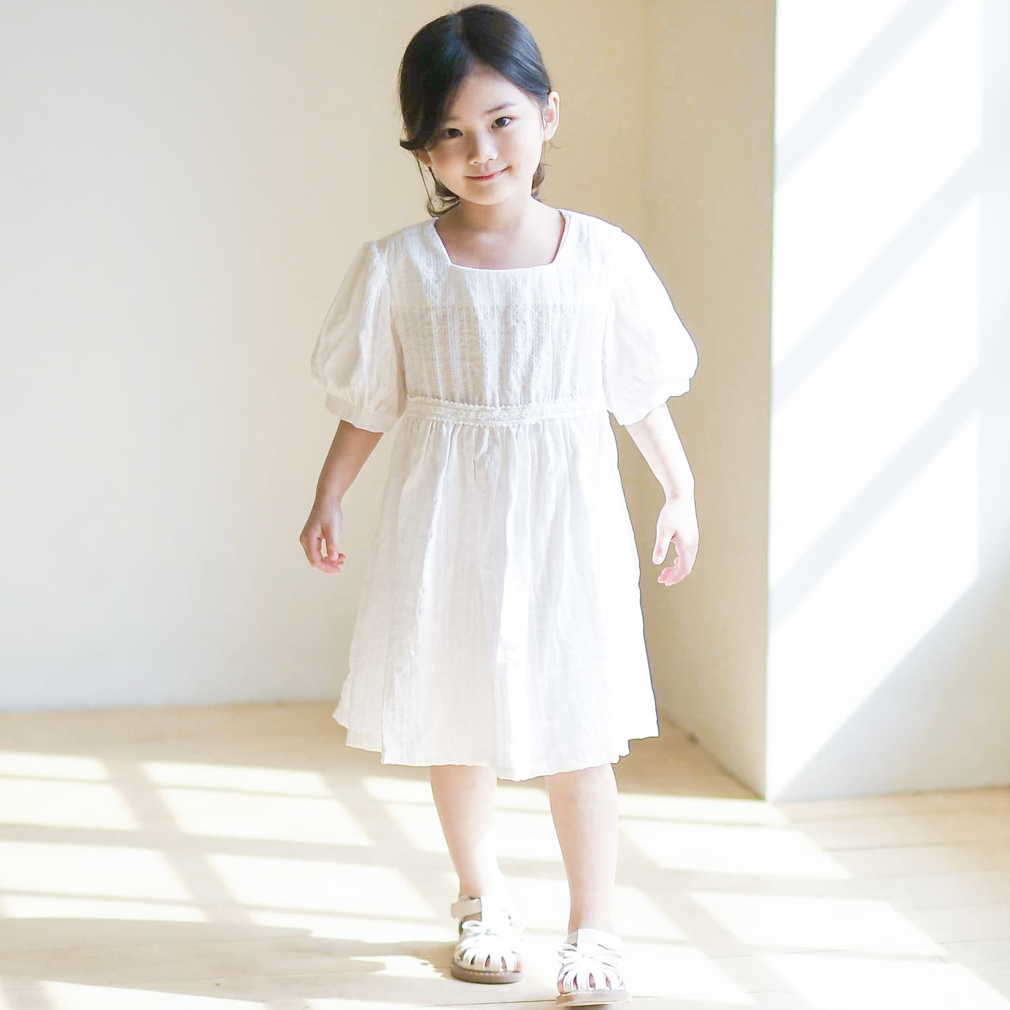 마리원피스 반팔 오가닉 레이스 여아 아동 아이보리 베이직 기본 보통핏 면 여름 - 상품 이미지