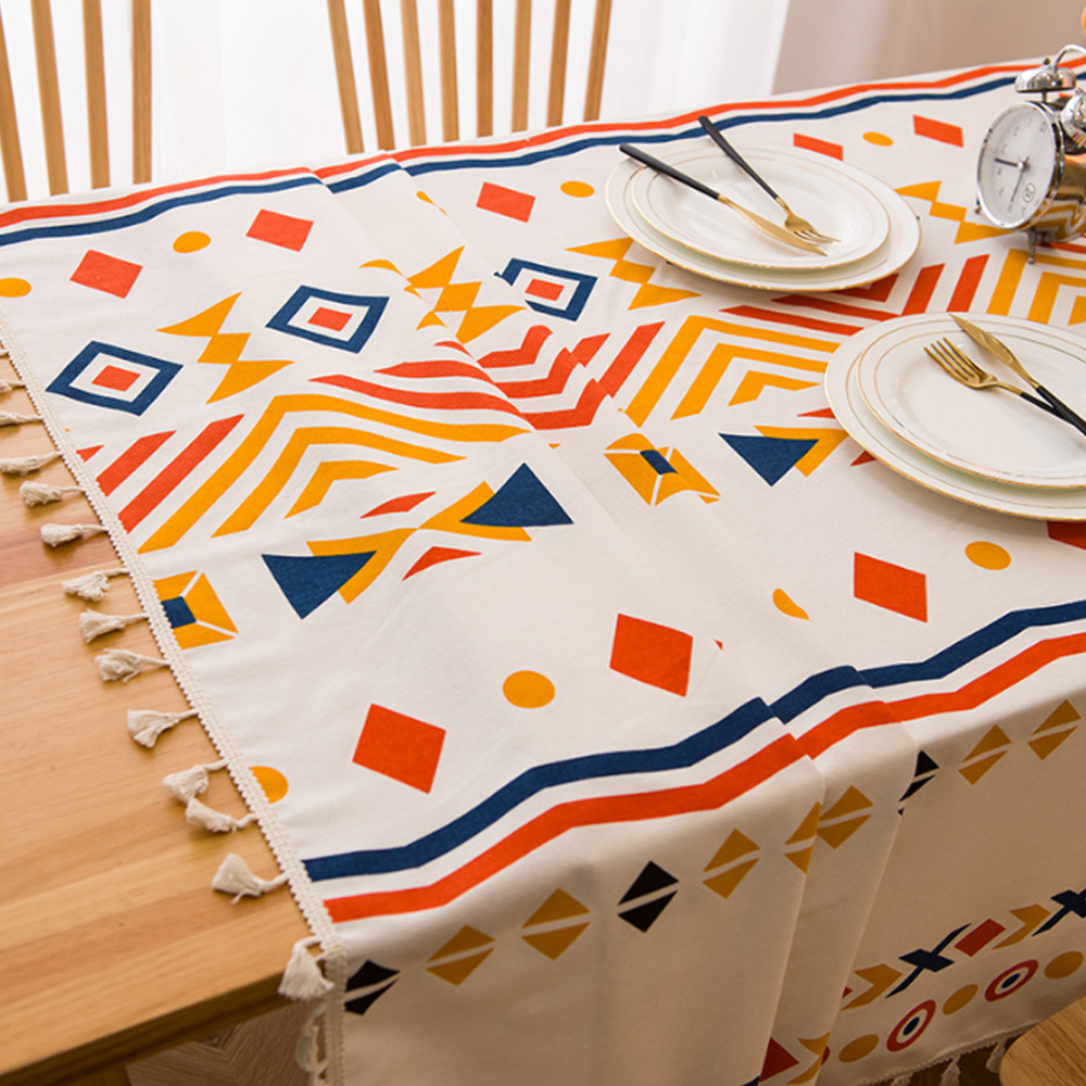 보헤미안 태슬 식탁보 테이블보( 140x cm) (컬러풀) 커버 매트 방수 러너