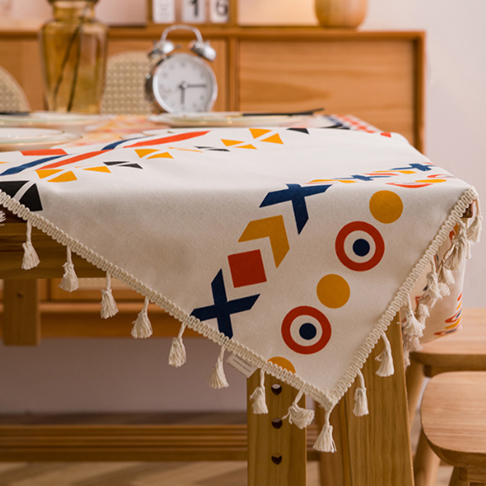 보헤미안 태슬 식탁보 커버 (140x cm)( 컬러풀) 테이블보 매트 방수 러너
