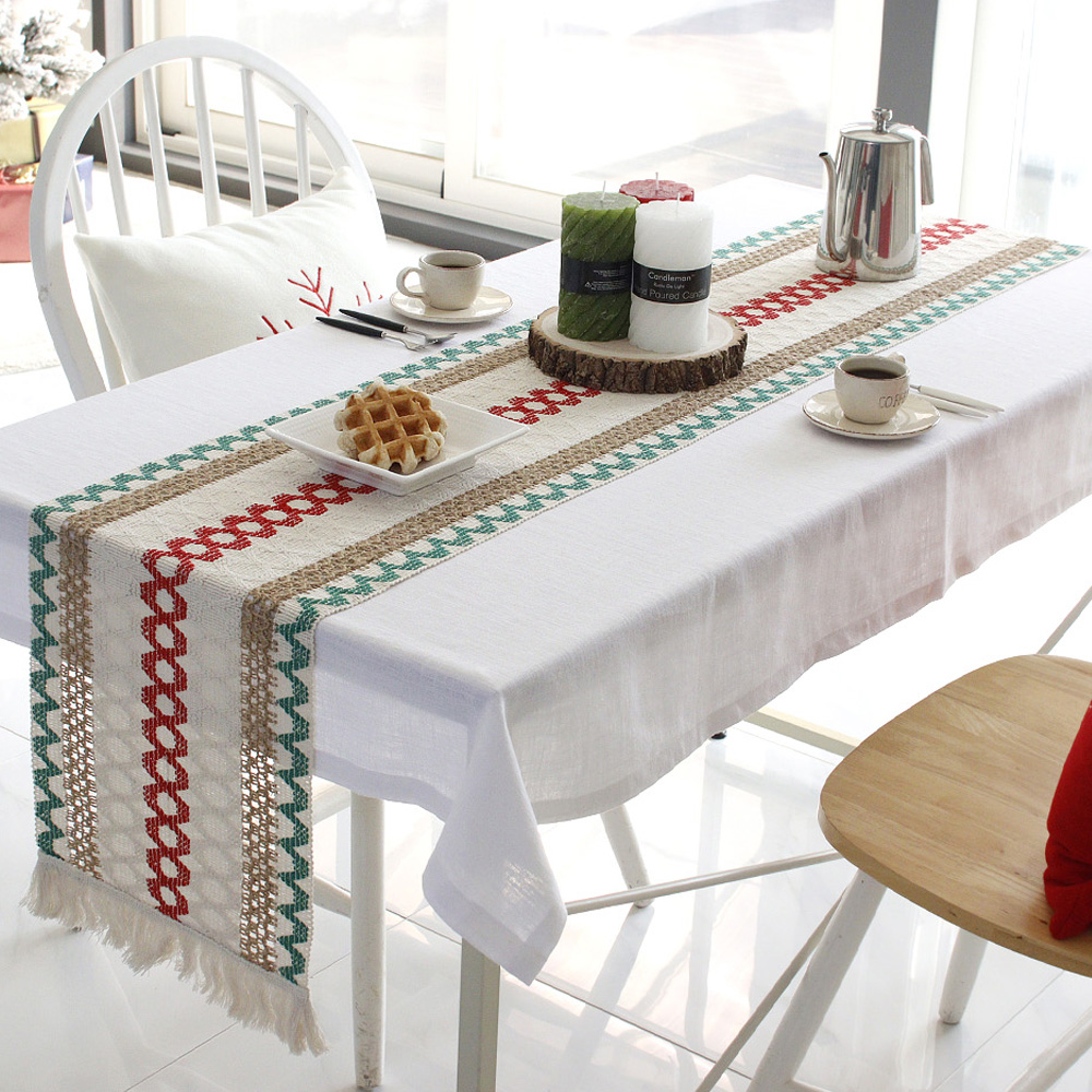 그린 레드 빈티지한 컬러감 크리스마스 테이블 러너 식탁 식탁보 테이블보 매트 패턴