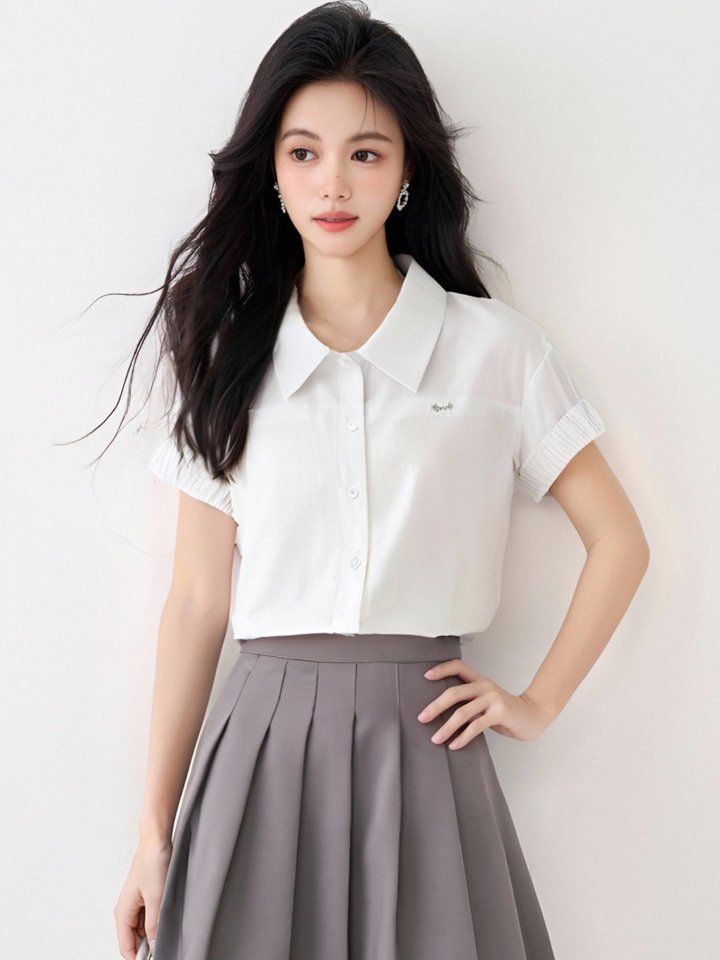 여성 봄 여름 폴로카라 롤업 반팔 셔츠 캐주얼 일자핏 데일리룩 오피스룩 기본 - 상세 이미지 2