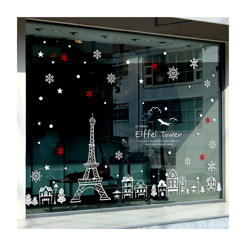 에펠탑 크리스마스 유리 창문 데코 스티커 눈꽃 장식 시트지 데코시트지 시트커 인테리어