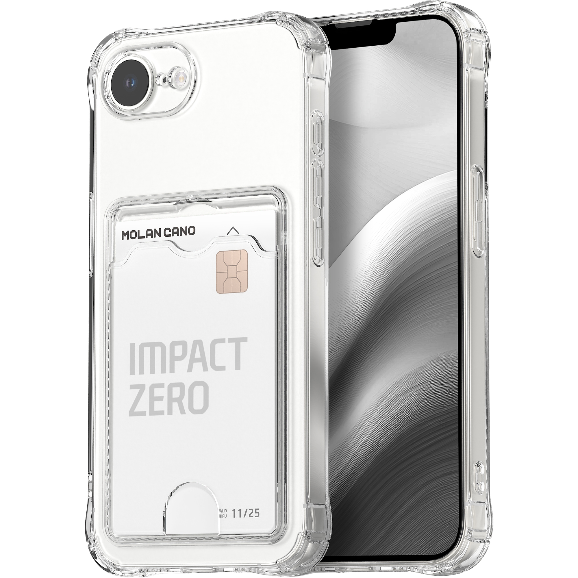 모란카노 업워드 카드수납 에어쿠션 젤리 1+1 범퍼 케이스 투명, 아이폰16e