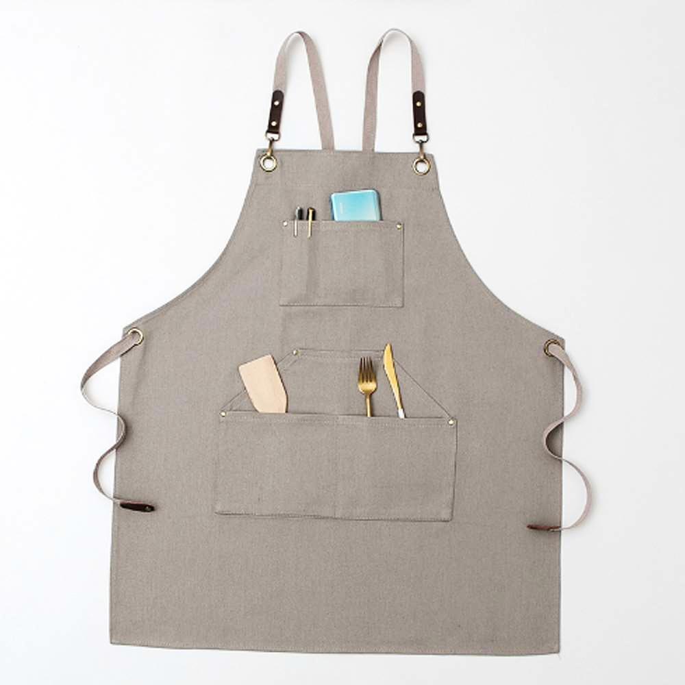 디자인 포켓 앞치마 베이지 카페 공방 예쁜 데님 미술 작업복 깔끔한 스타일