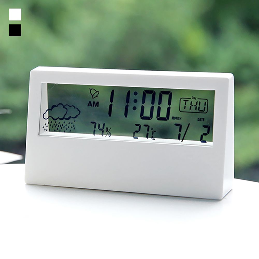 무소음 LED 날씨 온습도계 전자 탁상 시계 탁상시계 탁상용 전자시계 건전지 led - 메인 이미지
