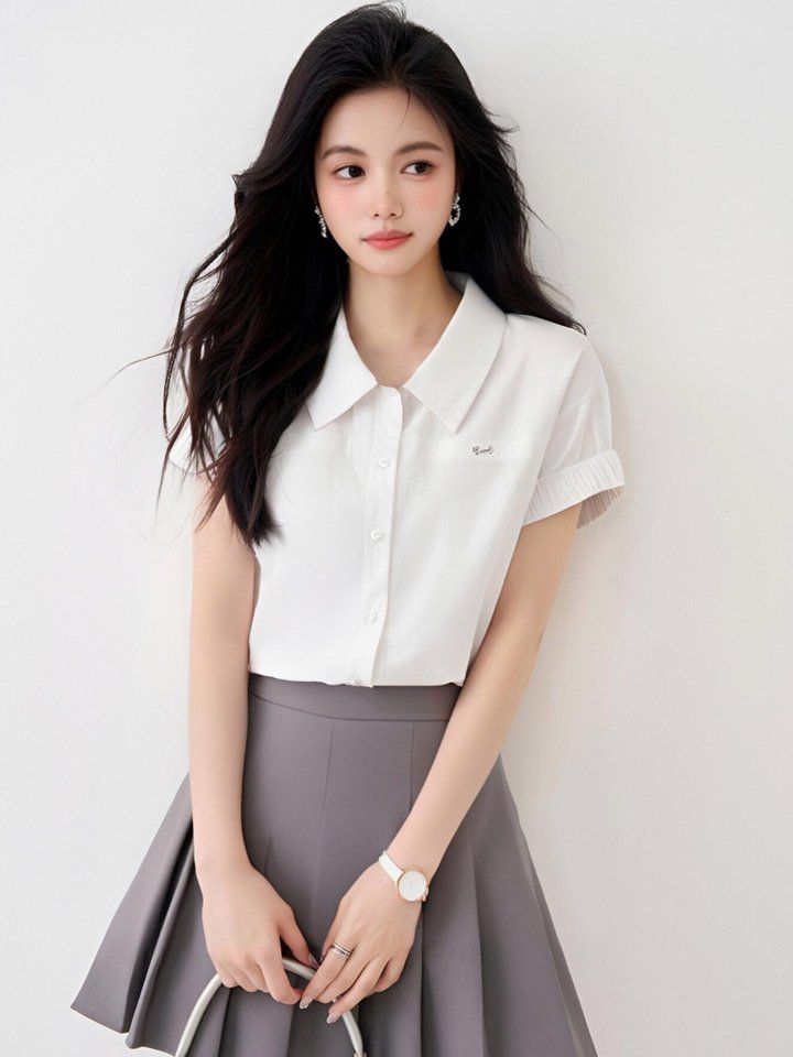 여성 봄 여름 폴로카라 롤업 반팔 셔츠 캐주얼 일자핏 데일리룩 오피스룩 기본 - 상세 이미지 5