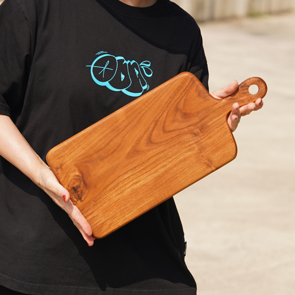 나다움 티크 우드 나무 도마 업소용 원목 이유식 빵 45x20cm, 손잡이 사각