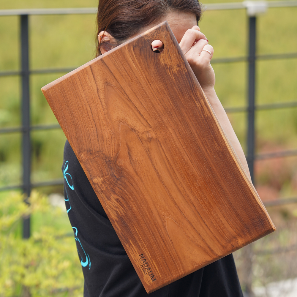 나다움 티크 우드 나무 도마 업소용 원목 이유식 빵 40x25cm, 사각 중 (걸이형)