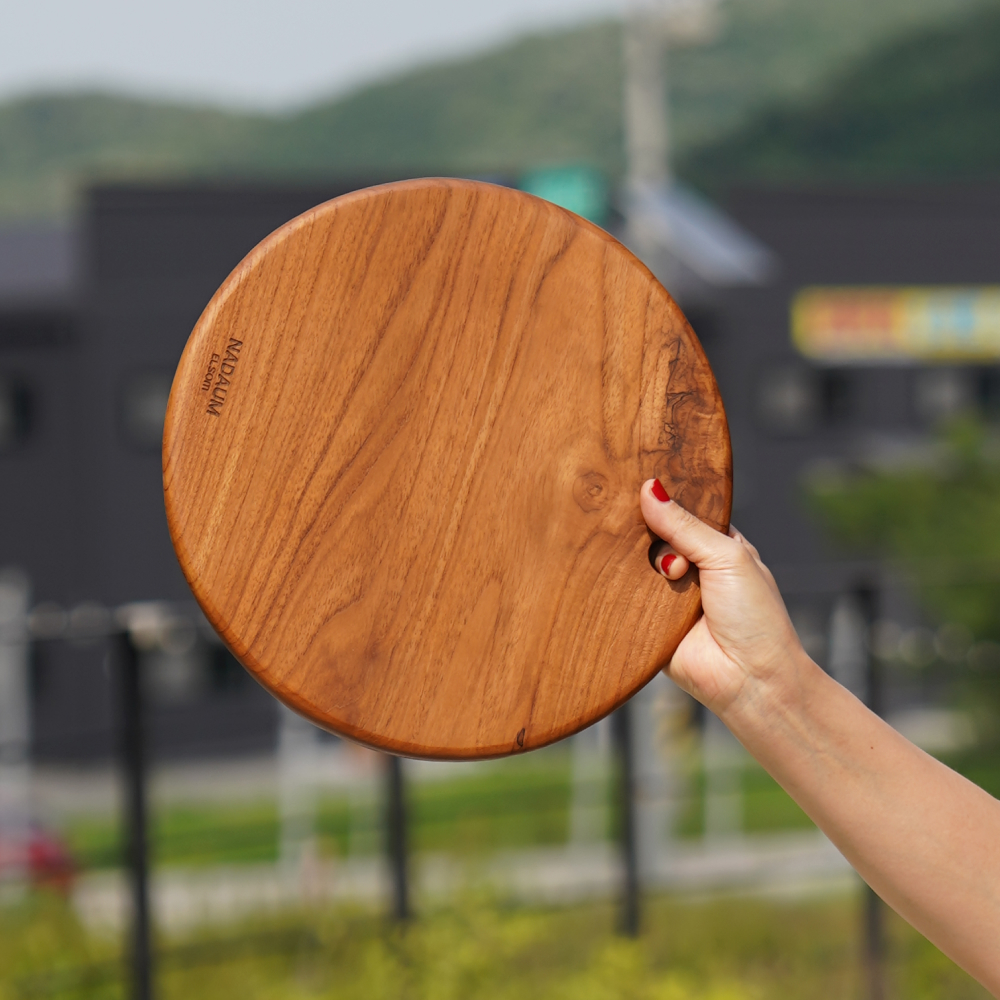 나다움 티크 우드 나무 도마 업소용 원목 이유식 빵 30cm, 원형 대