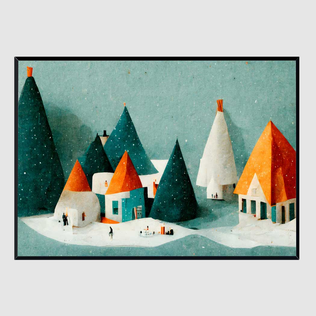 가로형 인테리어 액자 Little Snow Village A2 사이즈 가벼운 몰딩 대형 - 메인 이미지