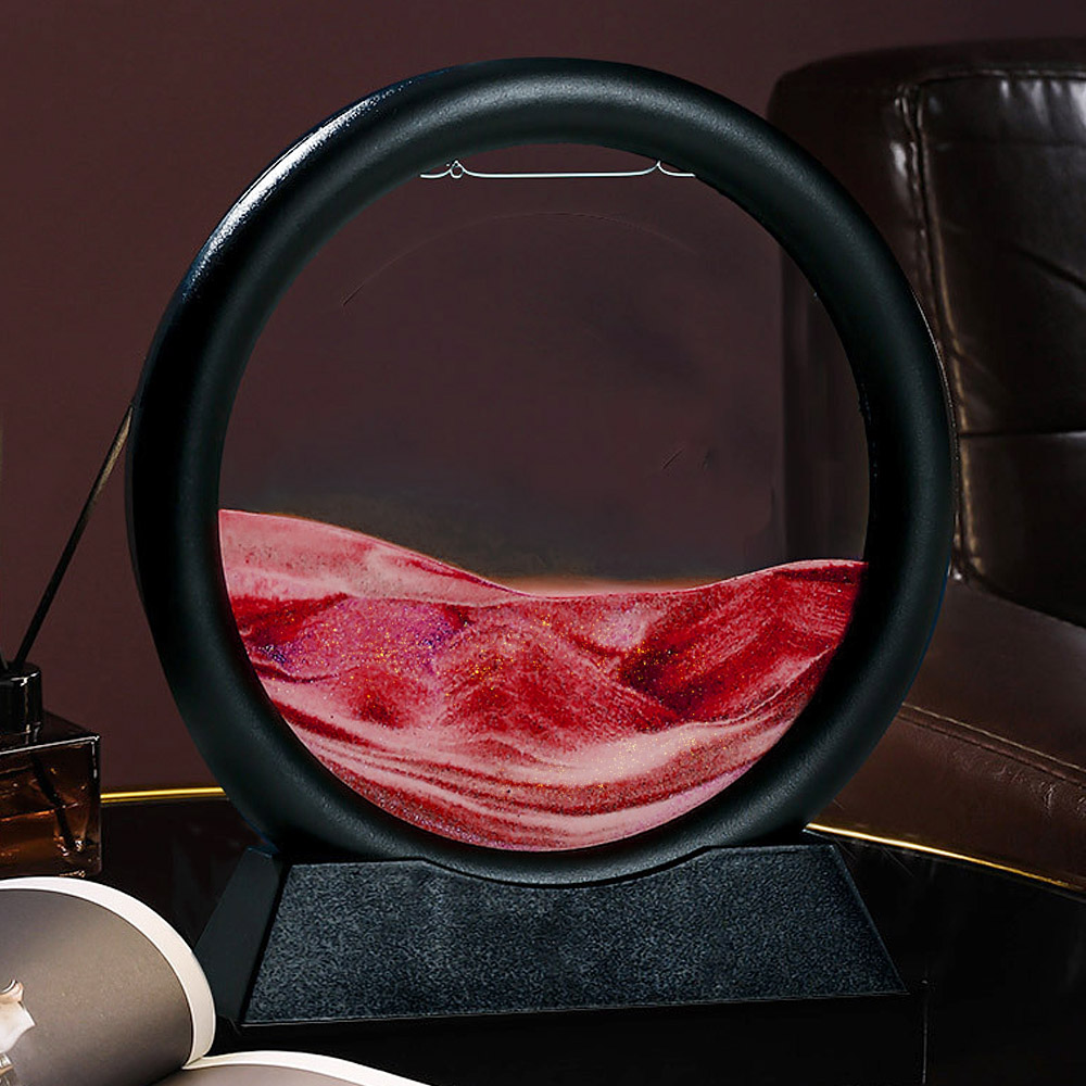 슬로우 모래멍 샌드 아트 액자 (블랙+ 레드) 모래시계 움직이는 우모래 샌드멍 원형 - 상품 이미지