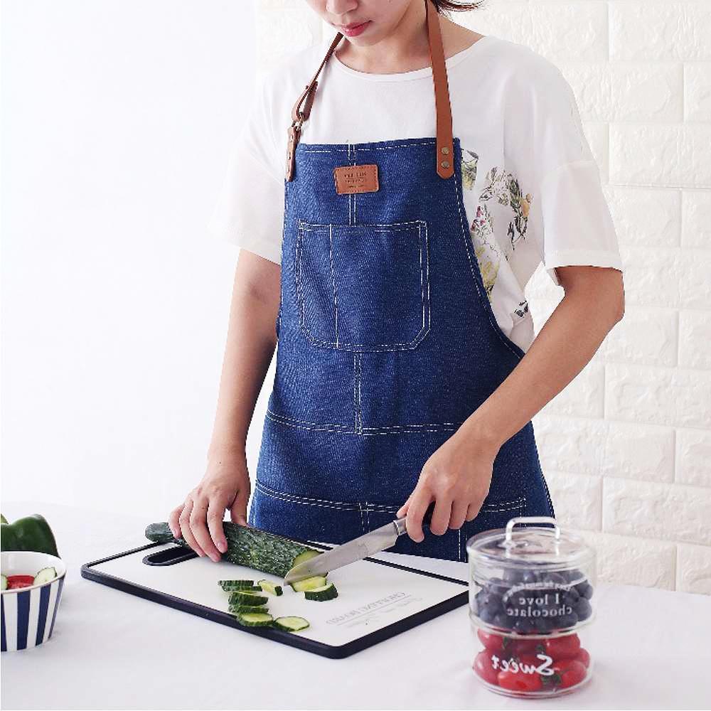 가죽 패치 앞치마 블루 바리스타 커피 식당 미용실 깔끔한 북유럽