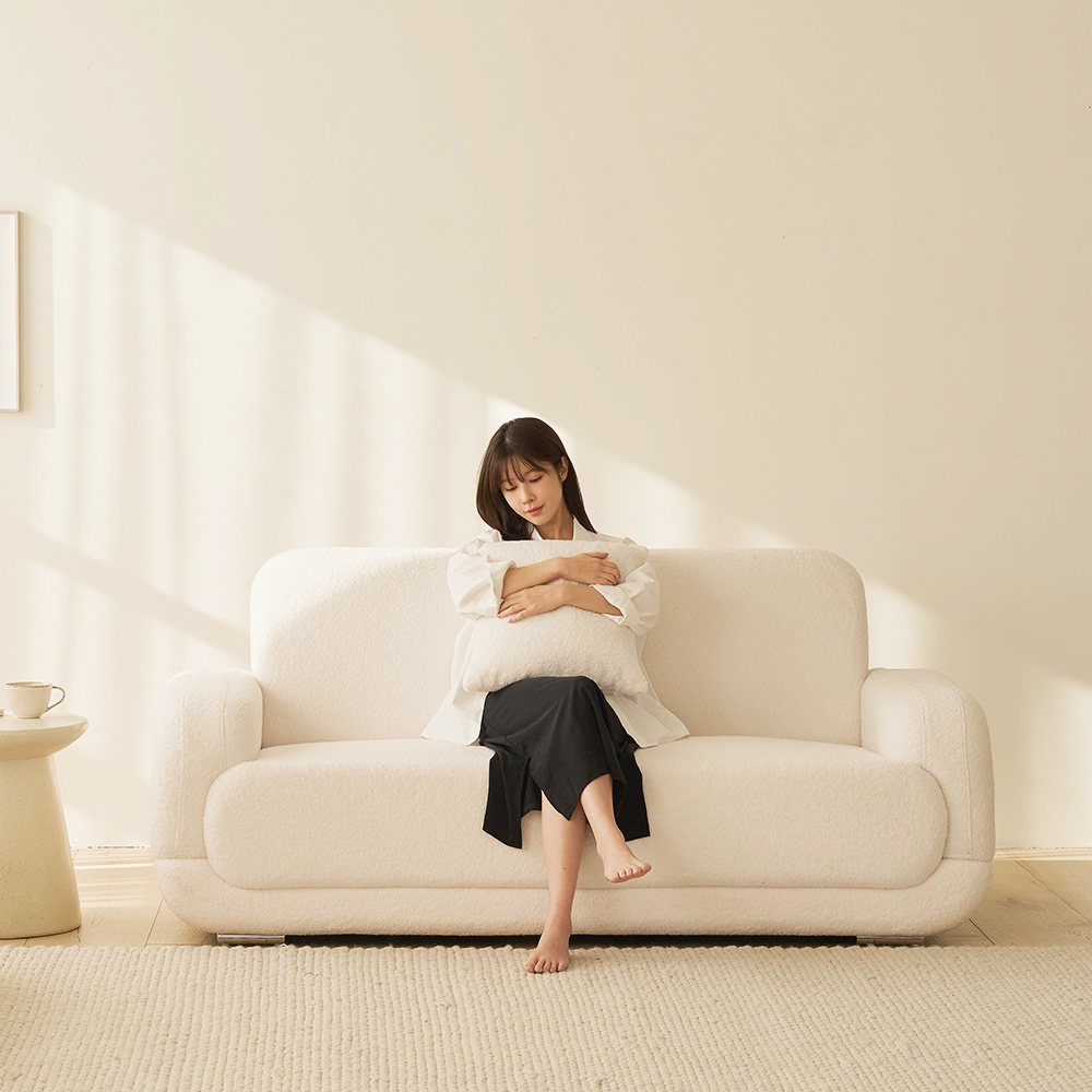 늘나른 로로 부클레 패브릭 소파 스툴미포함, 오프화이트, 3인용