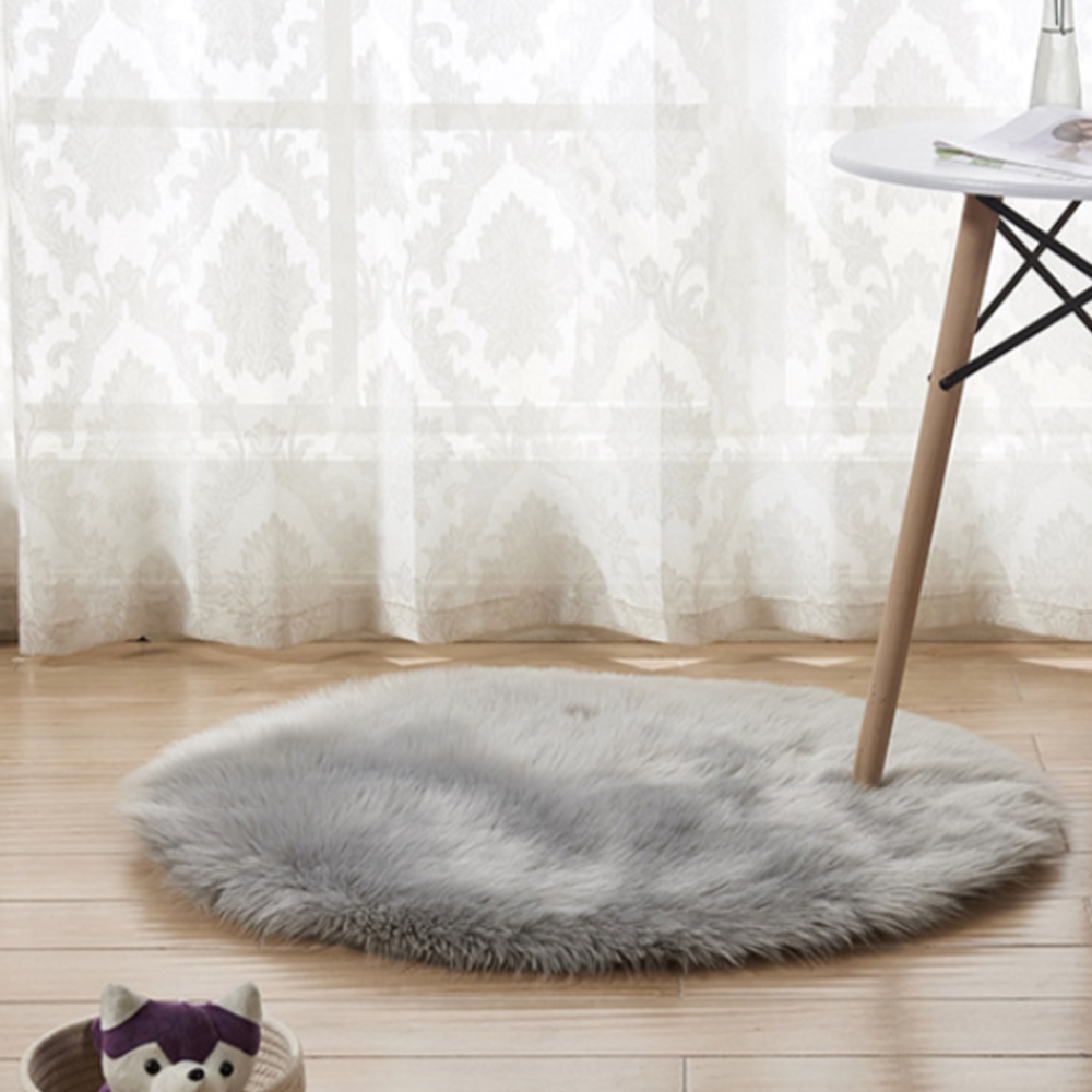 셀리 스틴 원형 장모 러그 거실 카페트 (그레이) 카펫 사계절 소형 양모 발매트 겨울