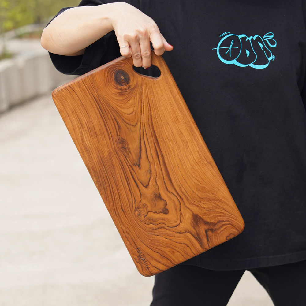 나다움 티크 우드 나무 도마 업소용 원목 이유식 빵 45x25cm, 라운드 사각 대