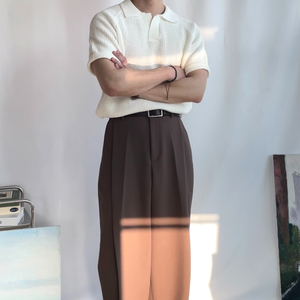머슬핏 카라티 반팔 니트 남자 4color - 상세 이미지 4