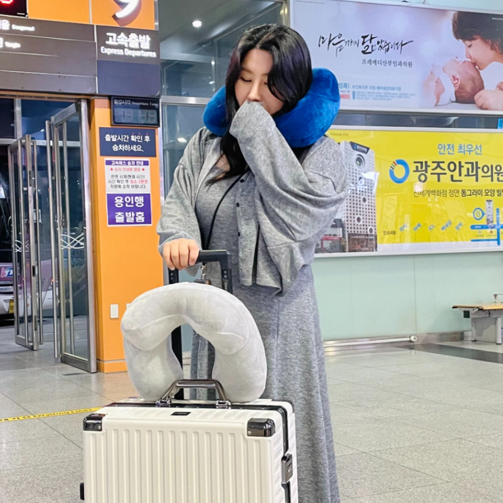 기내 용목 베개 여행 휴대용 에어 목베개 블루 비행기목 에어목