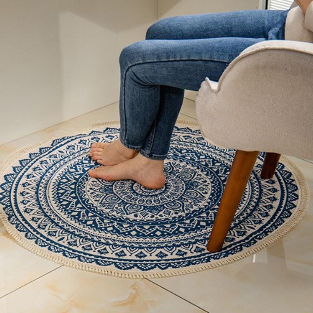 북유럽 바닥 매트 원형 러그 빈티지 소파 카페트 60 cm 인디언 거실발