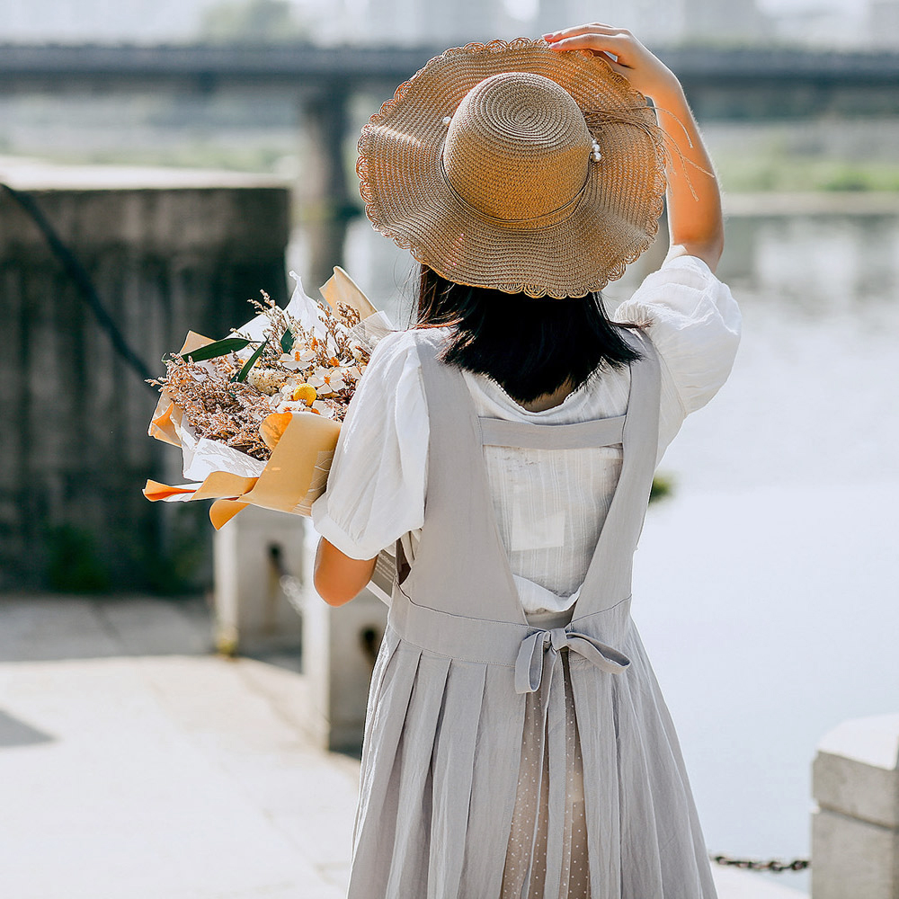 앨리스 린넨 원피스 앞치마 주방 카페 그레이) 공방 바리스타 패브릭 애견 미용 리넨