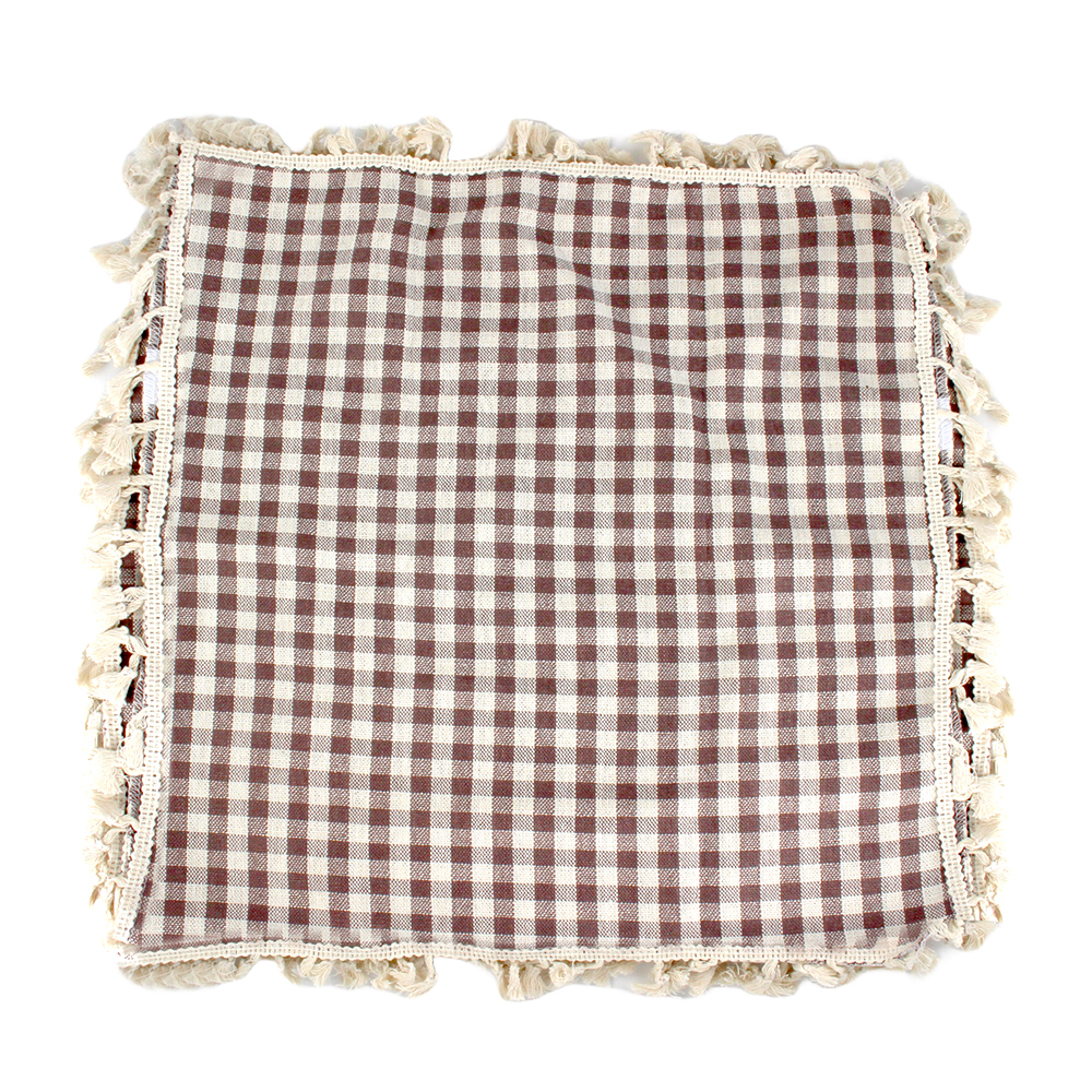 정사각 식탁보 체크 패턴 린넨 테이블보 90x cm 원룸