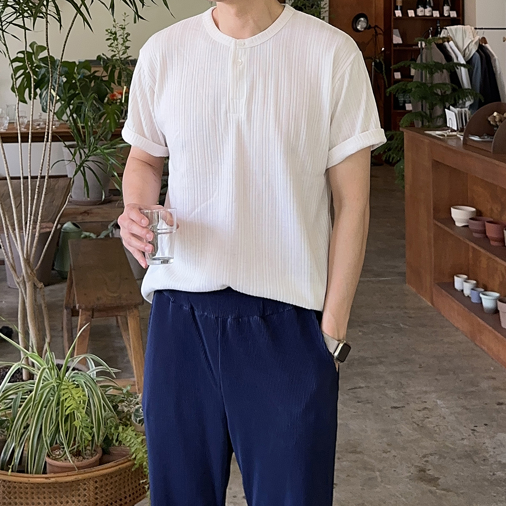 머슬핏 반팔 오버핏 헨리넥 여름 남자 반팔티 - 상세 이미지 3