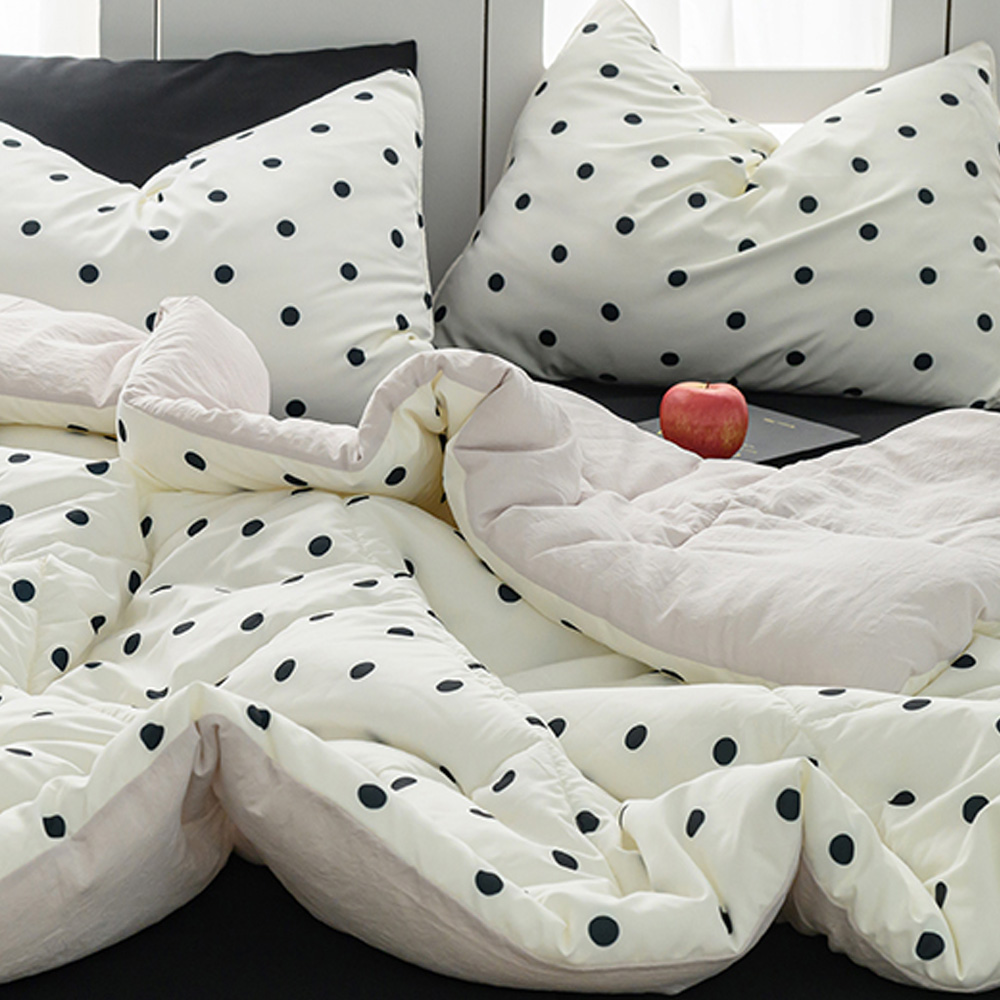 해피니 도트 세미 마이크로 차렵이불 베개 커버 세트 퀸 Q (베이지) 퀸이불 베개셋트