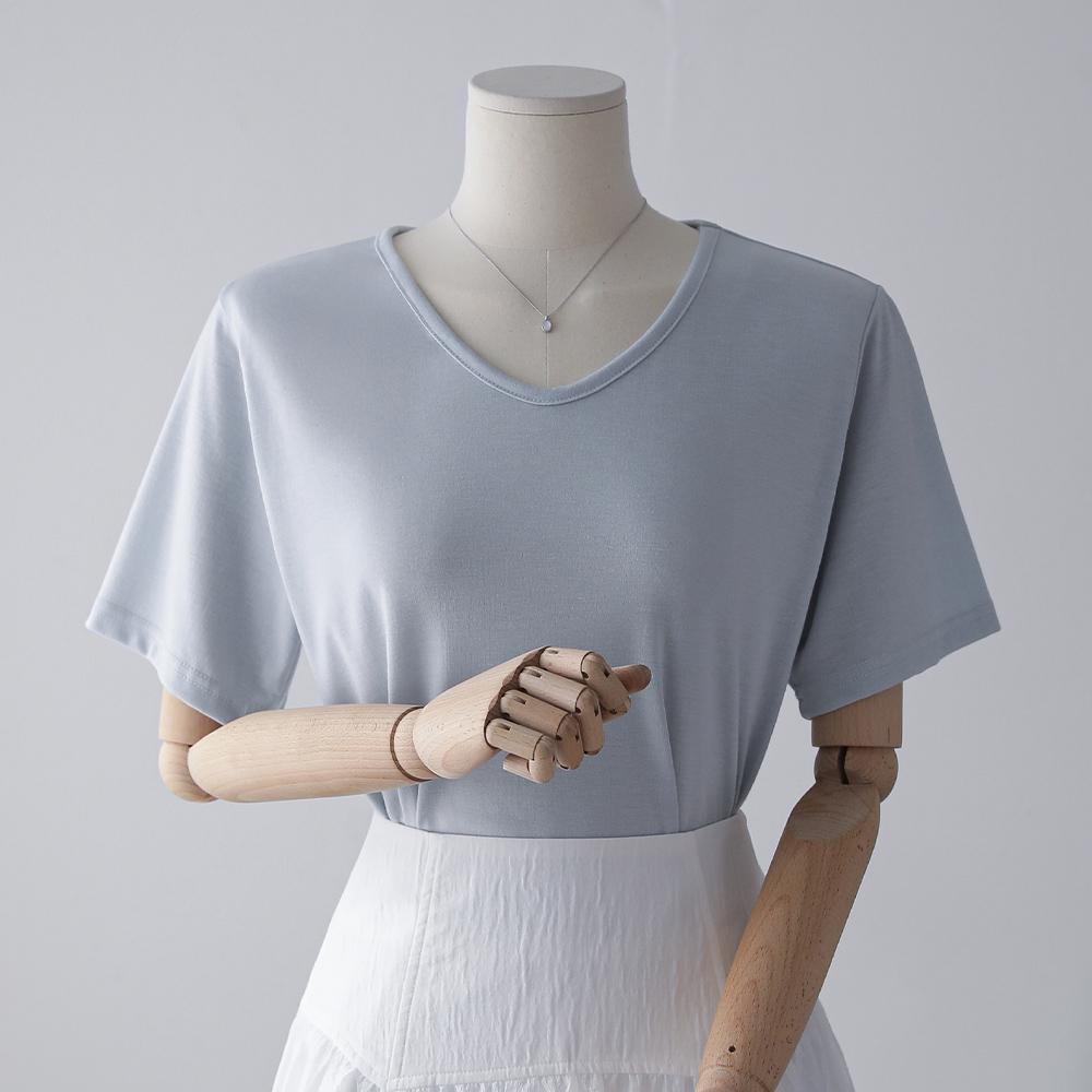 1+1 보들 스판 데일리 기본템 여름 반팔 U넥 티셔츠 - 상세 이미지 2