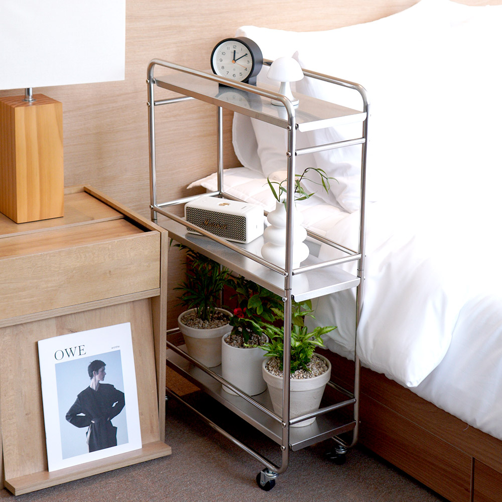 3단 스텐 이동식 틈새 트롤리 수납장 슬림 철제 선반 주방 침실 세탁실 트레이 M