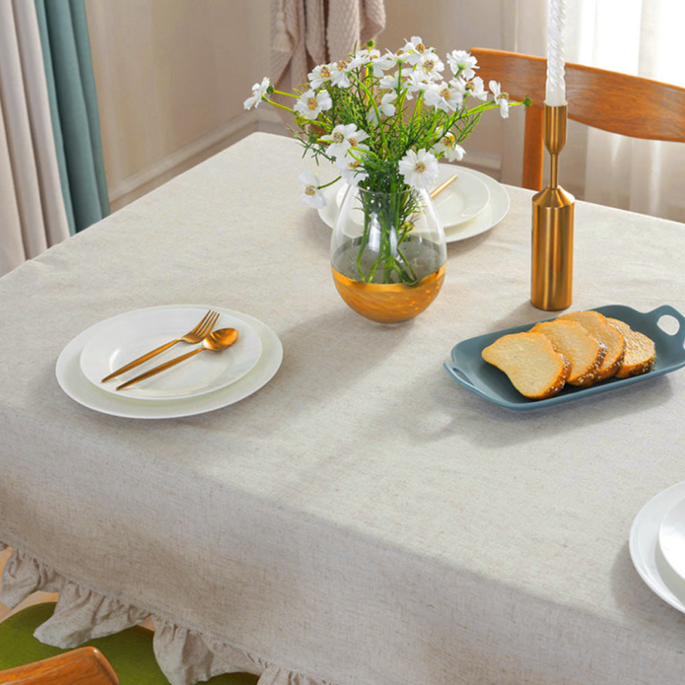 프릴 린넨 식탁보 테이블보 140x (베이지) 커버 매트 방수 러너