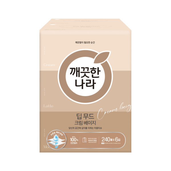 깨끗한나라 딥무드 미용티슈 크림 베이지 240매 6입 1팩 : 오렌지사운드5