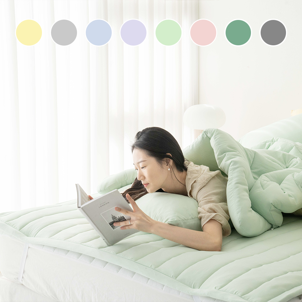 국내 생산 피치 가공 파스텔 사계절 누빔 밴딩 매트리스 침대 패드 SS Q