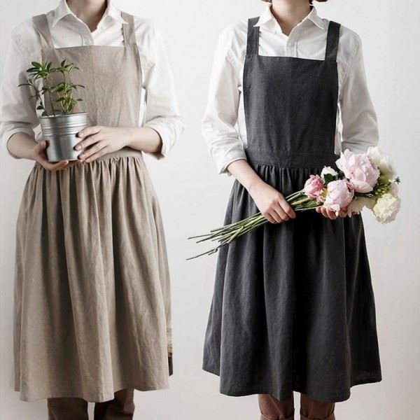 카페 원피스형 앞치마 꽃집 커피숍 다용도 면 방수 일회용 바리스타 허리 린넨 프릴