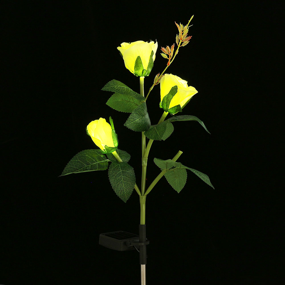 장미 LED 태양광 꽃 정원등 외부등( 옐로우) 꽃정원등 태양열 조명 충전 LED꽃 - 상품 이미지
