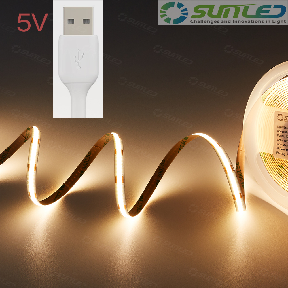 COB LED바 3m롤 5V USB 스트립 엘로우 면발광 줄조명 플렉시블 DIY 인테리어