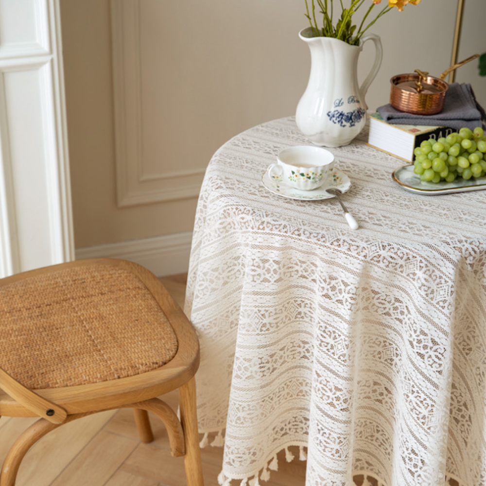 프렌치 레이스 원형 식탁보 커버 (90 cm) 테이블보 매트 방수 러너